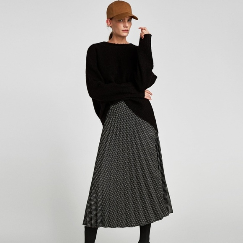 Zara polka dot pleated midi skirt, XS